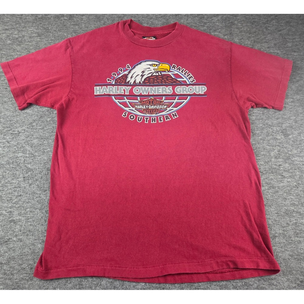 Harley-Davidson T-Shirt Men L Red 1994 Southern Rally Asheville HOG Graphic USA